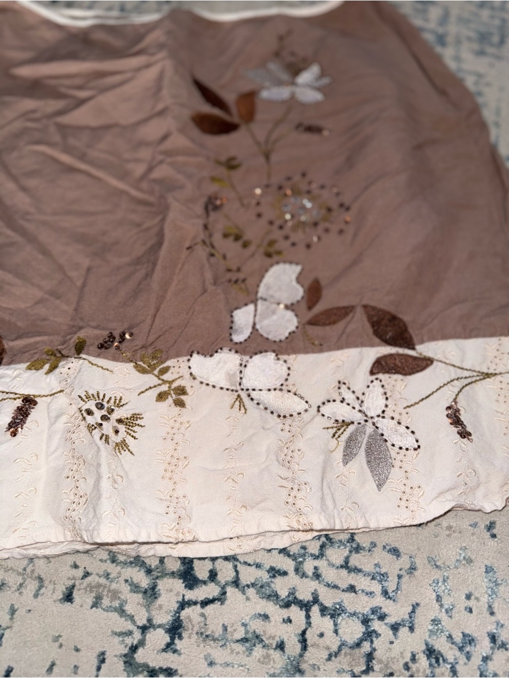 croft & barrow Brown Mini Skirt with Cream Floral Embroidery - Picture 2 of 5